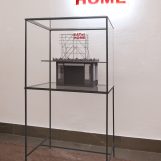 Project Kiosco, "Eat at home" 2017. Model Project. Glass and steel showcase. Variable measures. Light Signal. Red and white methacrylate. 5,9x3,9x23,6 inches.