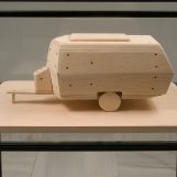 Museum Prototype, 2009 Wooden and screw model. 30 x 40 x 65 cm (x 3). Glass Cabinet: 137 x 50 x 70 cm.