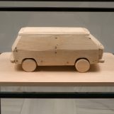 Hotel Prototype, 2009 Wooden and screw model. 30 x 40 x 65 cm (x 3). Glass Cabinet: 137 x 50 x 70 cm.