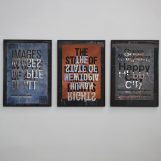 Happy City, Images in Espite of All, and The State of Newtopia, 2018. Spray and laser cut/ MTA maps. 82x58cm. 3 Units.