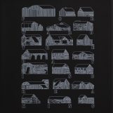 Utopias on scaffoldings, 2018. White tempera on black Canson paper. 54x52cm.