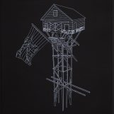 Utopias on scaffoldings, 2018. White tempera on black Canson paper. 54x52cm.