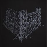 Utopias on scaffoldings, 2018. White tempera on black Canson paper. 54x52cm.