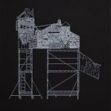 Utopias on scaffoldings, 2018. White tempera on black Canson paper. 54x52cm.