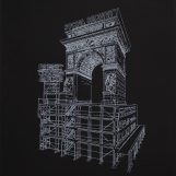 Utopias on scaffoldings, 2018. White tempera on black Canson paper. 54x52cm.