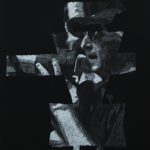 Dinners & Faces XI, 2024. Drawing on black cardboard. 101x81cm.