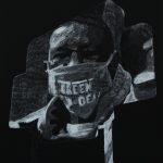 Dinners & Faces X, 2024. Drawing on black cardboard. 101x81cm.