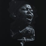 Dinners & Faces VII, 2024. Drawing on black cardboard. 101x81cm.