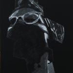 Dinners & Faces IV, 2024. Drawing on black cardboard. 101x81cm.