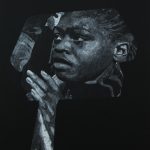 Dinners & Faces III, 2024. Drawing on black cardboard. 101x81cm.