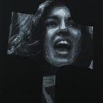 Dinners & Faces II, 2024. Drawing on black cardboard. 101x81cm.